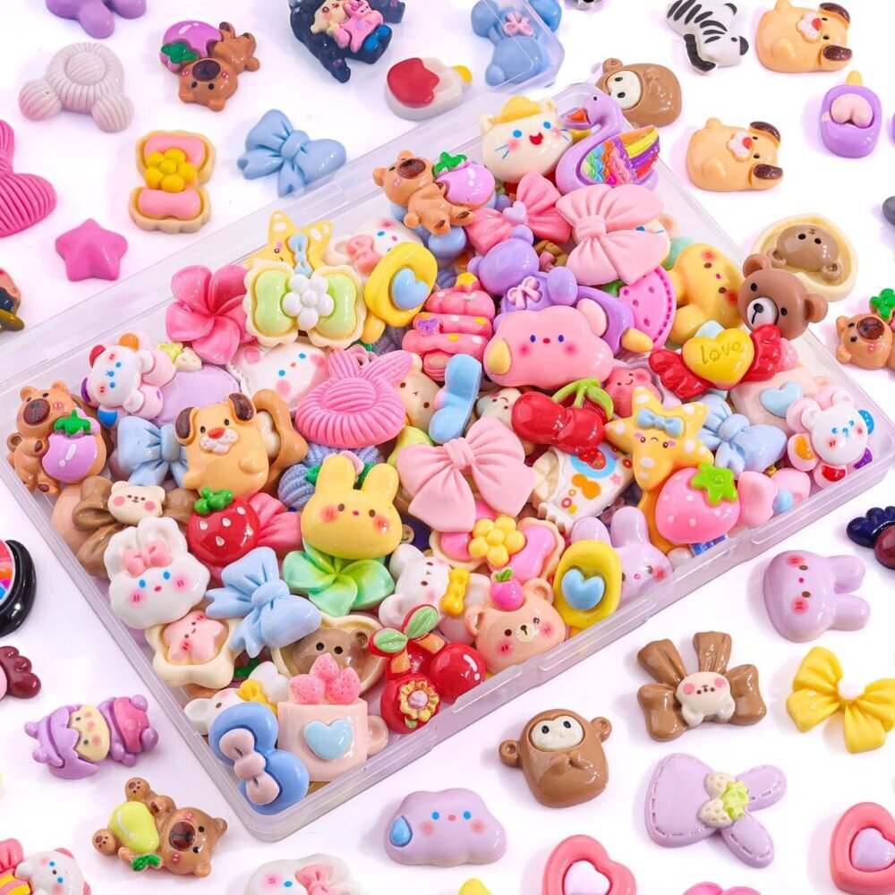 100Pcs Colorful Slime Charms Assorted Cute Decoden Embellishments, Kawaii Slime